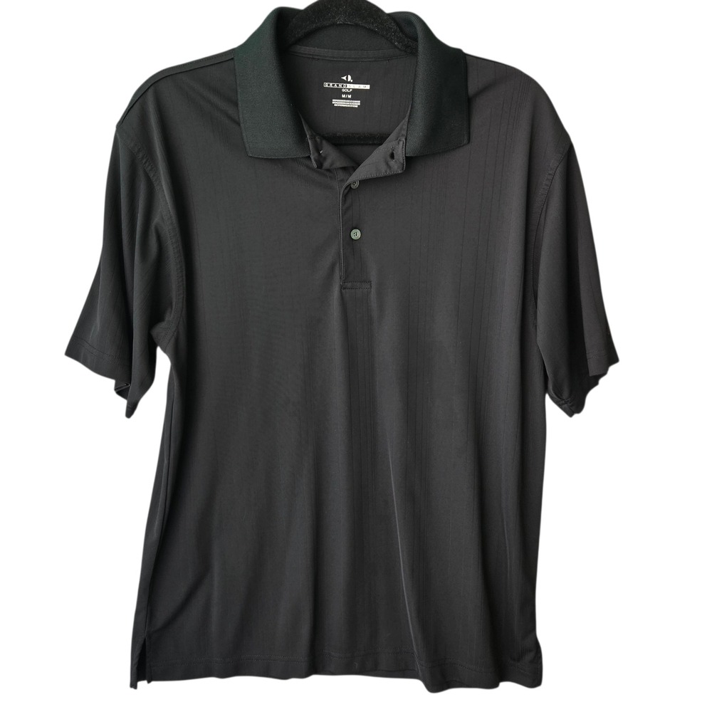 Grand Slam Golf Mens Black Pinstripe‎ Polo Shirt M/M Polyester Performance